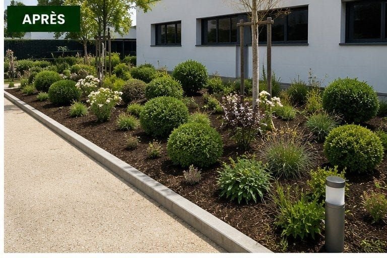 Massif réaménagé et paillé — réalisation Clean Rénov Express